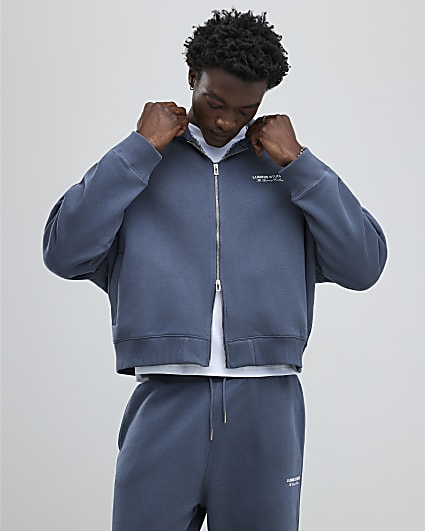 Grey Oversized Fit Luminis Zip Through Hoodie