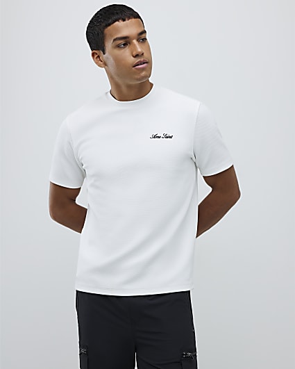 White Slim Fit Textured Ame Saint T-Shirt