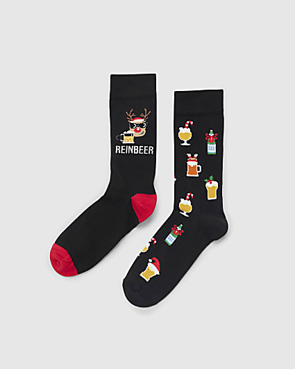 Black Christmas ReinBeer Pack Of 2 Socks