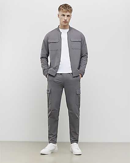 Grey Muscle Fit Bomber Jacket