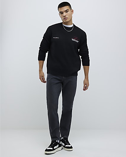 Black Tapered Fit Washed Jeans