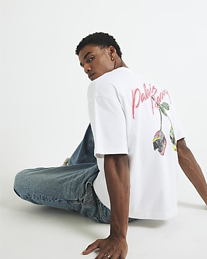 White Oversized Fit Racing Cherry T-Shirt