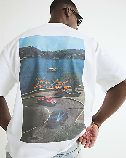 White Oversized Fit Yacht Club Car T-Shirt