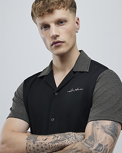 Grey Muscle Fit Colour Block Shirt