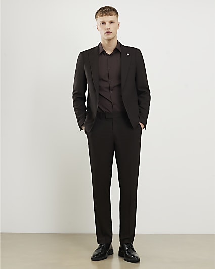 Brown Slim Fit Suit Trousers