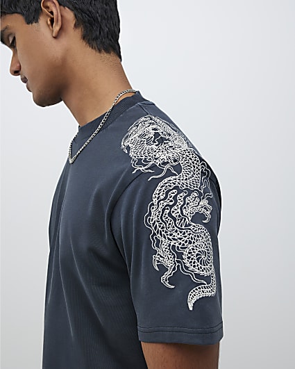 Black Regular Fit Japanese Dragon T-Shirt