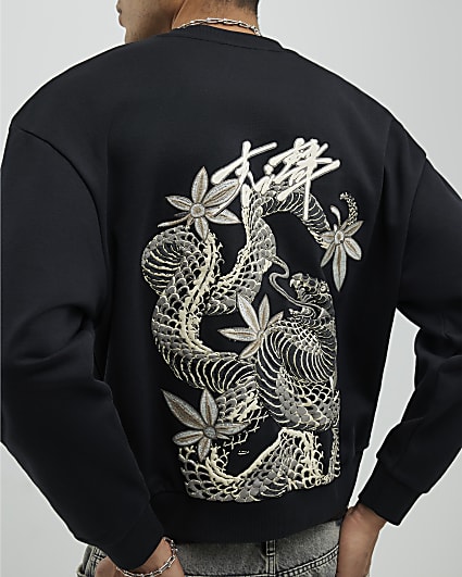 Black Regular Fit Japanese Snake Sweatshirt