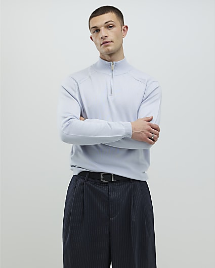 Blue Slim Fit Half Zip Jumpers