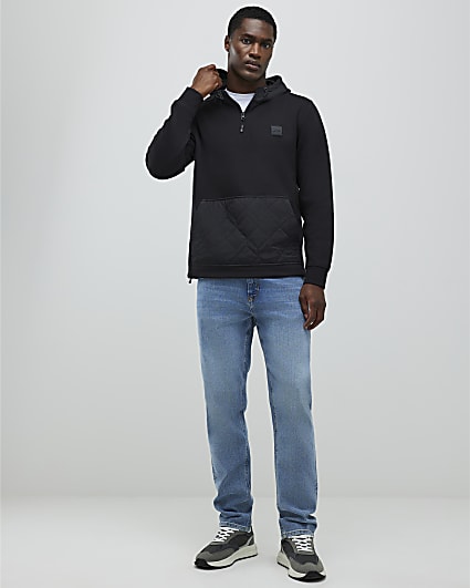 Black Slim Fit Quilted Hoodie