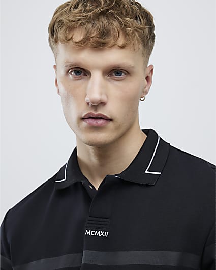 Black Slim Fit Striped Polo Shirt