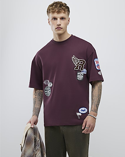 Red Boxy Fit Americana Badge T-Shirt