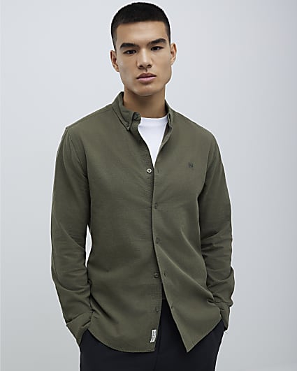 Khaki Slim Fit Washed Shirt