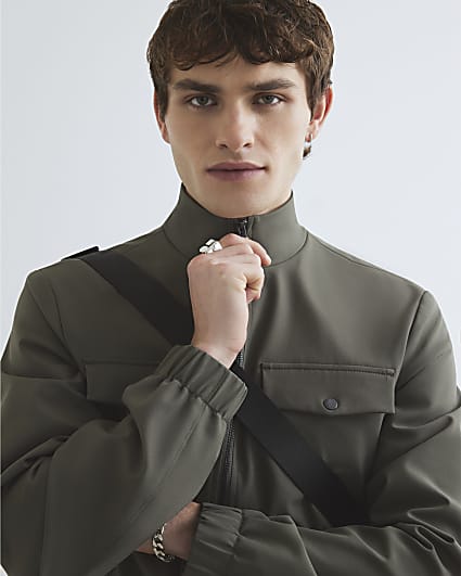 Khaki Skinny Fit Funnel Jacket