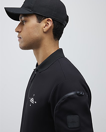 Black Regular Fit Arm Badge Pocket Polo Shirt