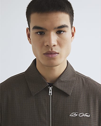 Brown Regular Fit Puppytooth Jacket