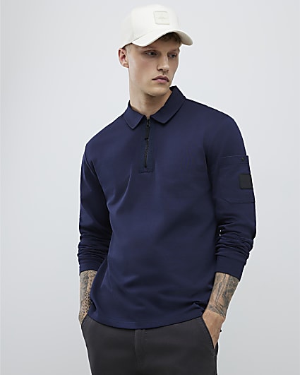 Navy Slim Fit Sleeve Pocket Polo Shirt