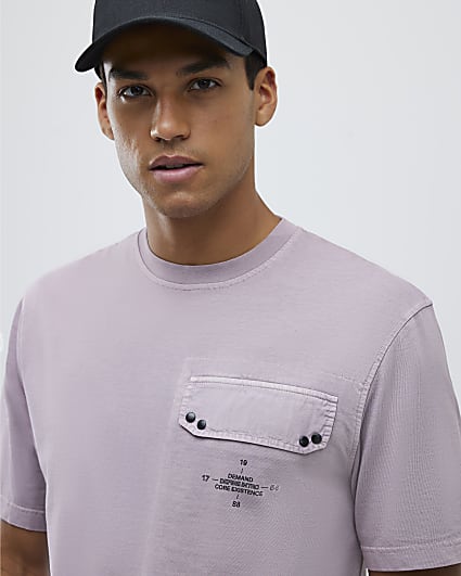 Purple Regular Fit Chest Pocket T-Shirt
