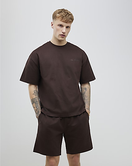 Brown Oversized Fit T-Shirt And Shorts Set