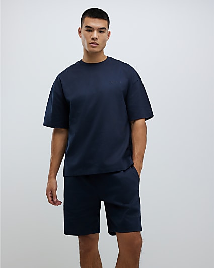 Navy Boxy Fit T-Shirt And Shorts Set