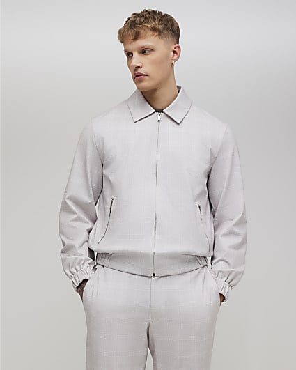 Beige Slim Fit Check Jacket