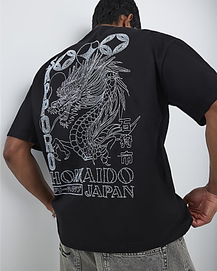 Black Oversized Fit Hokkaido Beaded T-Shirt
