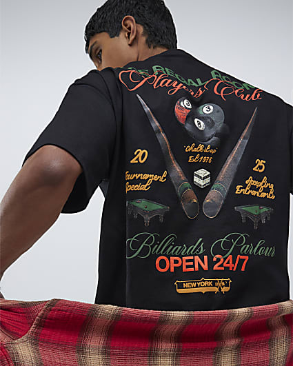 Black Oversized Fit Players Club Pool T-Shirt