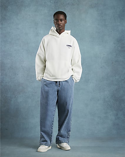 Ecru Oversized Fit Italic Luminis Hoodie