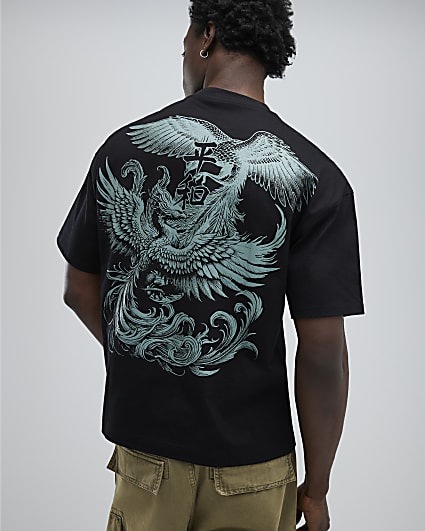 Black Oversized Fit Double Phoenix T-Shirt