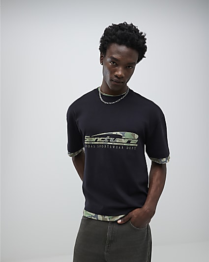 Black Oversized Fit Camo Sanctuaire T-Shirt