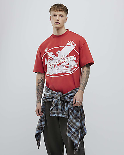 Red Oversized Fit Eagle Rock T-Shirt