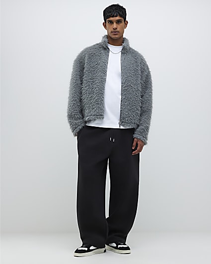 Grey Oversized Fit Fuzzy Sweatshirt