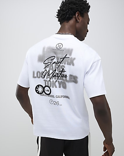 White Oversized Fit City Stacked T-Shirt