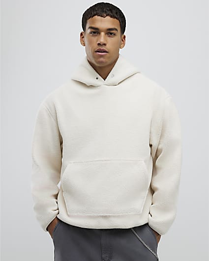 Ecru Oversized Fit Borg Hoodie