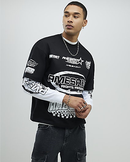 Black Ame Saint Double Layer T-Shirt
