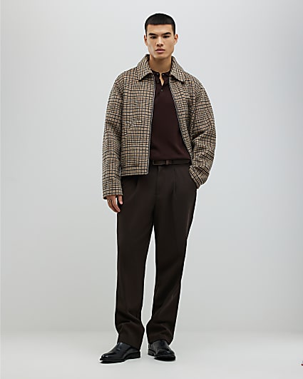 Brown Twill Wide Leg Trousers