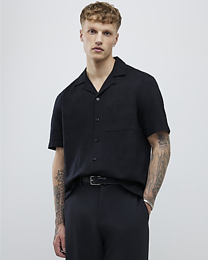 Black Regular Fit Dobby Check Shirt