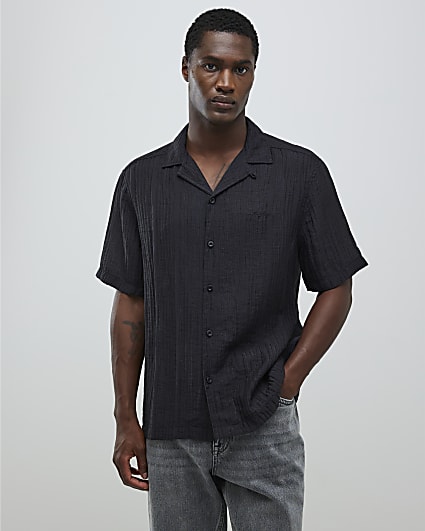 Black Regular Fit Crinkle Shirt