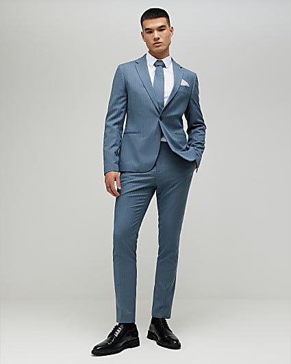 Blue Skinny Fit Pinstripe Suit Trousers