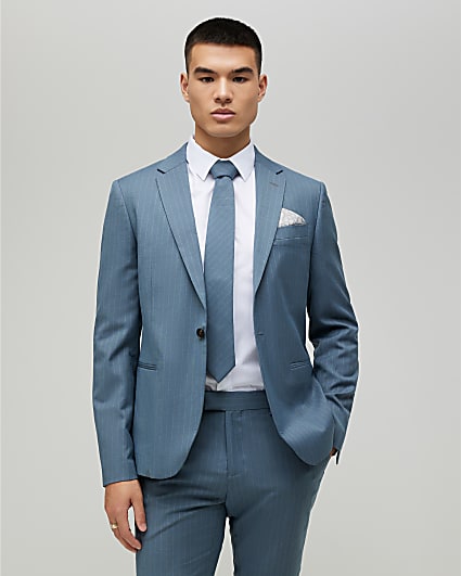 Blue Skinny Fit Pinstripe Suit Jacket