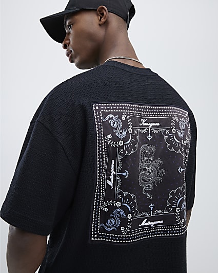 Black Textured Japanese Patch T-Shirt