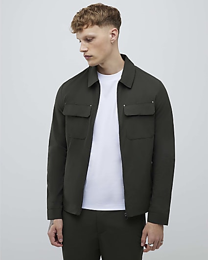 Khaki Muscle Fit Shacket