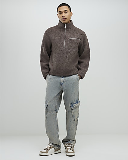 Blue Loose Fit Cargo Jeans
