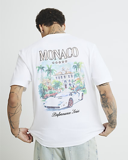 White Regular Fit Monaco Car T-shirt