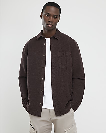 Brown Regular Fit Corduroy Shirt