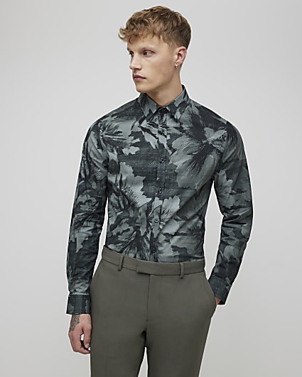 Green Muscle Fit Floral Shirt