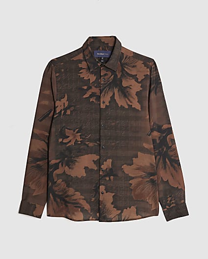 Brown Slim Fit Floral Shirt