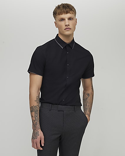 Black Muscle Fit Tipped Shirt