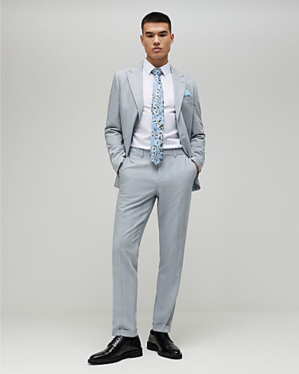 Blue Slim Fit Check Slim Suit Trousers