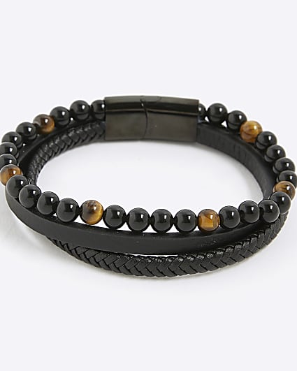 Black Leather Tigers Eye Bracelet