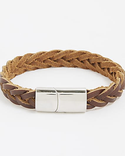 Brown Leather Plait Bracelet